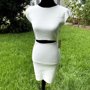 Ribbed Cut-out Creme Dress